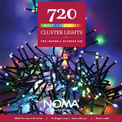 Noma Christmas 360, 480, 720, 960, 2000 Multifunction Cluster Lights with Green Cable - Multi Colour, 720 Bulbs