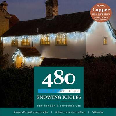 Noma Christmas 240, 360, 480, 720, 960 Snowing Icicle LED Lights with White Cable- White/ Ice Blue, 480 Bulbs