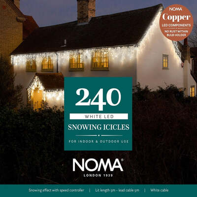 Noma Christmas 144, 240, 360, 480, 720, 960 White Snowing Icicle LED Lights with White Cable, 240 Bulbs