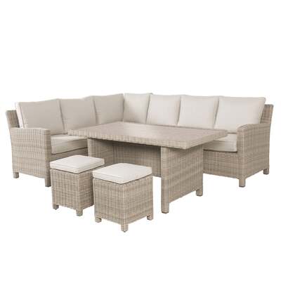Kettler Palma Corner Right Hand Oyster Wicker Outdoor Sofa Set with Glass Top Table