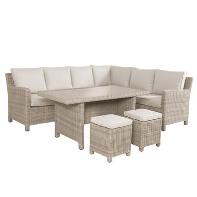 Kettler Palma Corner Left Hand Oyster Wicker Outdoor Sofa Set with Glass Table
