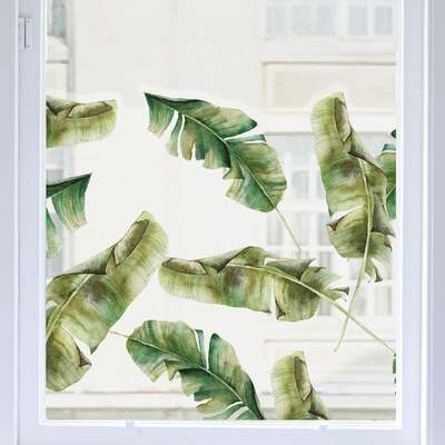 Banana Leaf Tropical Clear Window Privacy Border - 1200(w) x 740(h) mm
