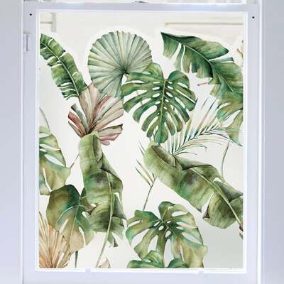 Jungle Leaf Tropical Frosted Window Privacy Border - 1200(w) x 380(h) mm