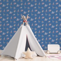 Tiny Tots 2 Spaceships Wallpaper Cobalt Primary Glitter Galerie G78411