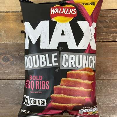 4x Walkers Max Double Crunch BBQ Ribs Crisps Share Bags (4x140g)