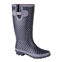 Image of Woodland Womens Wide Top Black Polka Dot Tall Wellington Boots