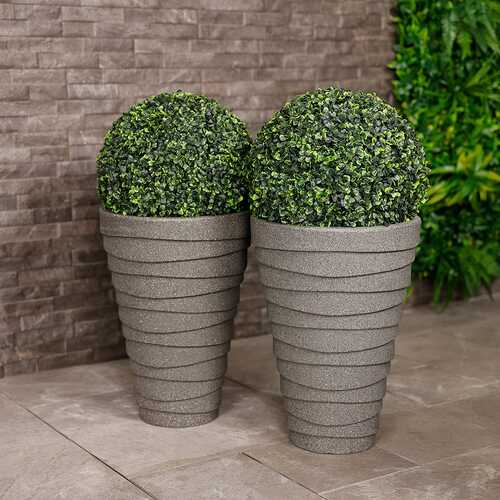 Pair of Tall Trojan Round Charcoal Planters (Dia. 38cm)