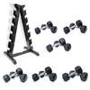 Image of DKN 4kg to 10kg Rubber Hex Dumbbell Set with Storage Rack - 6 Pairs