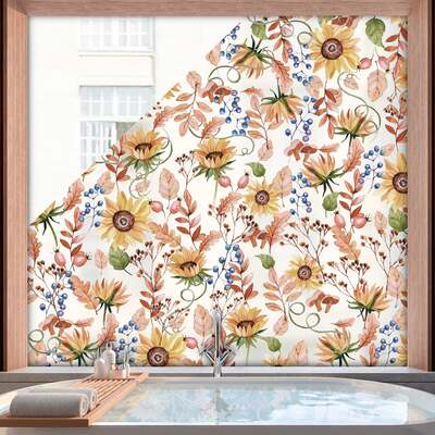 Autumn Sunflower Privacy Frosted Window Panel - 1200(w) x 380(h) mm