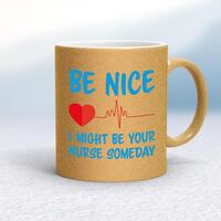 Be Nice Mug – Gold Glitter/White, 10oz