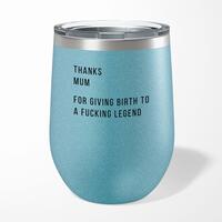 Thanks Mum Wine Tumbler – Blue Glitter, 12oz