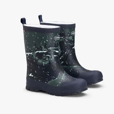 Viking Footwear Kids Jolly Thermo Print Rubber Boots - Navy Blue/Dark Gray