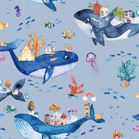 Image of Whale Town Wallpaper Blue Holden 13220