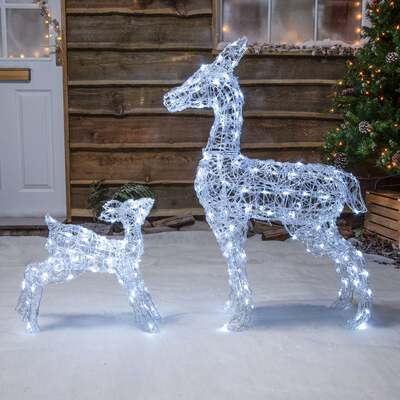 Christmas Reindeer Lights - 90cm Acrylic Outdoor Light Up Deer and Fawn with 230 LEDS