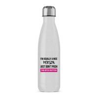 The Bitch Button Water Bottle – Silver Glitter, One