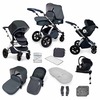 Image of Ickle Bubba Stomp v4 All In One i-Size Travel System With Isofix Base (Frame: Chrome, Fabric Colour: Blueberry)