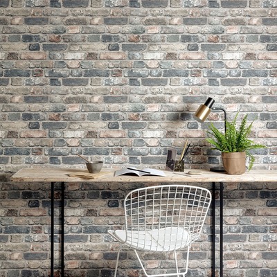 Rustic Brick Wallpaper Charcoal Concrete Effect Grandeco WL2204
