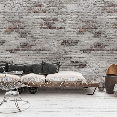 Distressed Brick Wallpaper Grey and Red Mural Grandeco EP6102
