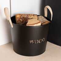 rowan large leather handled fireside wood bucket