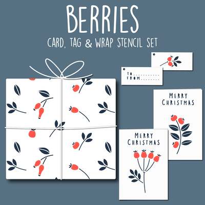 Berries Card, Tag & Wrap Christmas Stencil Set - Card, Tag & Wrap Set