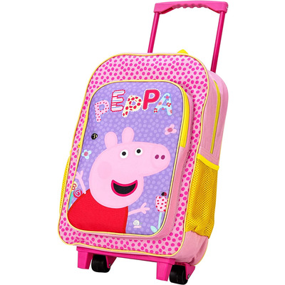 Girls Pink Peppa Pig Pull Along Trolley Bag Suitcase On Wheels