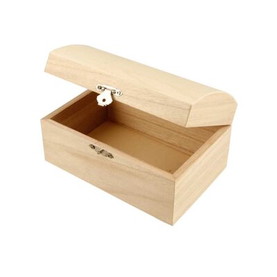 Wooden Treasure Chest with Curved Lid and Metal Clasp