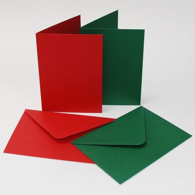 Pack Of 40 C6 Blank Red & Green Greetings Cards & Envelopes