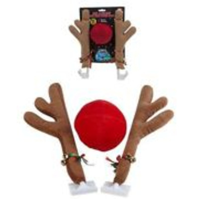 Car Reindeer Antlers & Red Rudolph Nose Christmas Decoration Set - 520012