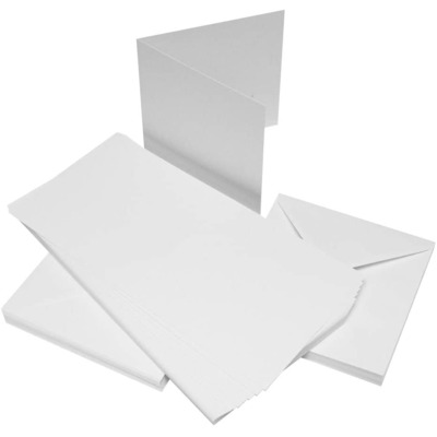 Pack Of 50 6"x6" White Blank Greetings Cards & Envelopes
