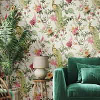 Image of Cottage Chic Pavone Platino Peacock Wallpaper Galerie Green Pink 25755
