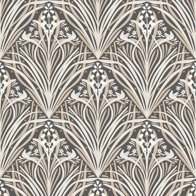 Elegance Bellflower Wallpaper Charcoal / Cream Muriva M66109