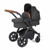 Image of Ickle Bubba Stomp Luxe All in One i-Size Travel System with ISOFIX Base (Frame: Black, Fabric Colour: Charcoal Grey, Handle Bars: Tan)