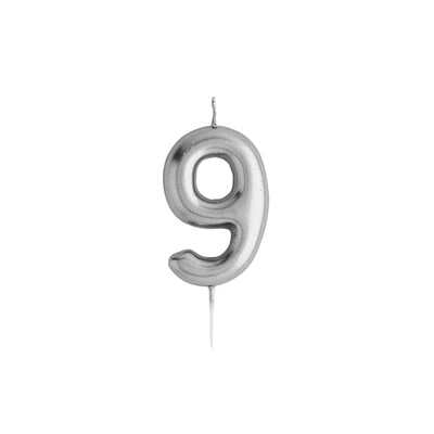 Silver Number Candles - Number 9
