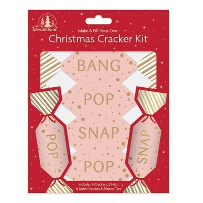 Pack of Six Make and Fill Your Own Mini DIY Christmas Crackers Kit - Pink Bang Pop Snap