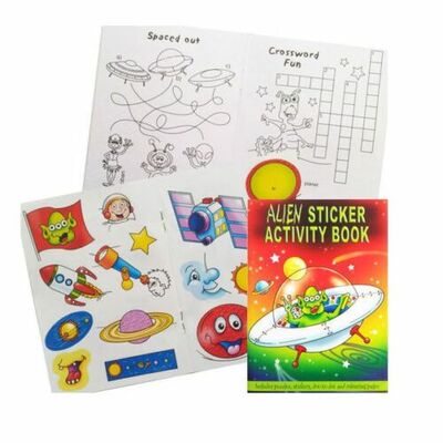 Boys Girls 36 Page Mini A6 Sticker Puzzle Colouring Activity Books - Aliens - 96