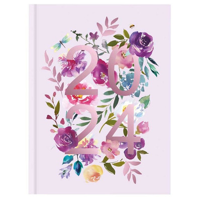 2024 A5 Week To View Diary Vintage Full Year Floral Planner - Lilac