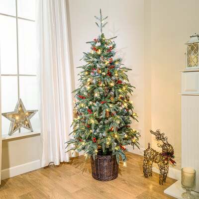 3ft - 5ft Kensington Potted Spruce PE Pre Lit Artificial Christmas Tree, 5ft