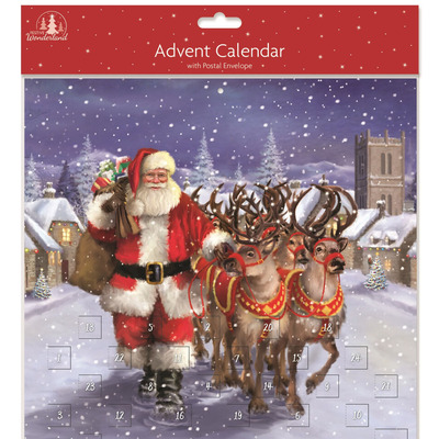 Childrens Christmas Advent Calendar & Postal Envelope - SANTA & REINDEER