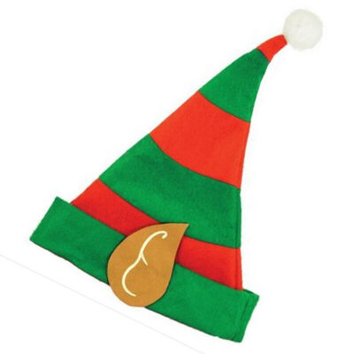 Child Red & Green Elf Hat With Attached Pointed Ears