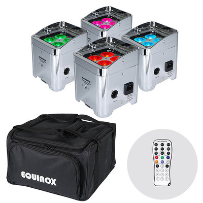 Equinox Colour Raider LED Uplighter Pack with Re-Chargeable Battery - Chrome
