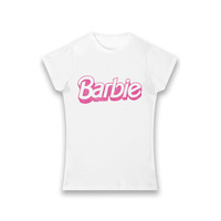 Image of Barbie Distressed Logo Ladies T-Shirt - White - M