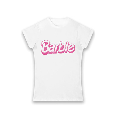 Bioworld Barbie Distressed Logo Ladies T-Shirt - White - M