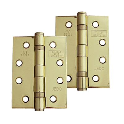 Frelan Hardware 4 Inch Ball Bearing Hinges, Polished Brass - J8500EB (sold in pairs) 4 INCH - POLISHED BRASS