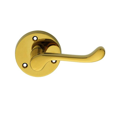 Carlisle Brass Victorian Scroll Traditional Door Handles On Round Rose, Polished Brass - DL56 (sold in pairs) POLISHED BRASS