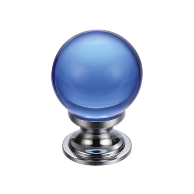 Zoo Hardware Fulton & Bray Blue Glass Ball Cupboard Knobs (25mm Or 30mm), Polished Chrome Base - FCH02CPB BLUE & POLISHED CHROME - 30mm