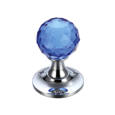 Zoo Hardware Fulton & Bray Facetted Blue Glass Ball Mortice Door Knobs, Polished Chrome - FB401CPB (sold in pairs) POLISHED CHROME