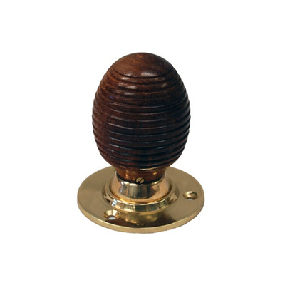 Chatsworth Beehive Rosewood Brown Wood Mortice Door Knobs, Polished Brass Backplate - BUL401-2-BRN (sold in pairs) BROWN WITH POLISHED BRASS BACKPLATE