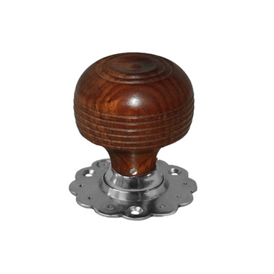 Chatsworth Fluted Rose Cottage Rosewood Brown Mortice Door Knobs, Polished Chrome Backplate - BUL402-3PC-BRN (sold in pairs) BROWN WITH POLISHED CHROME BACKPLATE
