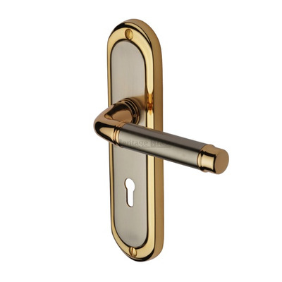 Heritage Brass Saturn Jupiter Finish, Gold Plate & Satin Nickel Door Handles - SAT1000-JP (sold in pairs) LOCK (WITH KEYHOLE)