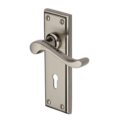 Heritage Brass Edwardian Mercury Finish Satin Nickel With Polished Nickel Edge Handles - W3200-MC (sold in pairs) LOCK (WITH KEYHOLE)